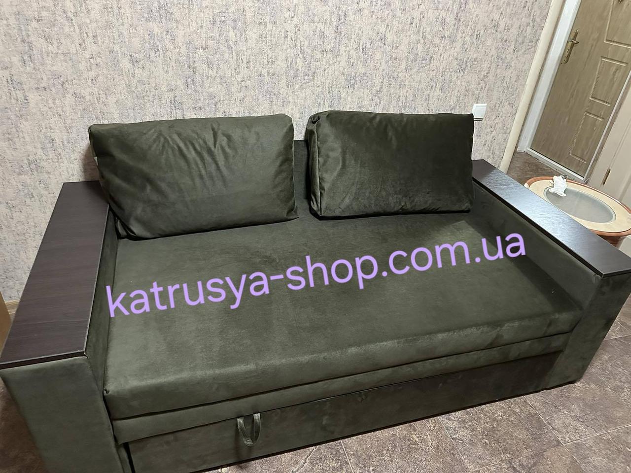 Диван прямий Кубус 80-120-140-160 (люкс) тканина велюр антикіготь оливковий, фото 1