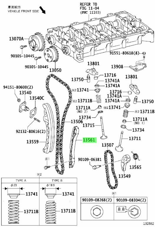 Заспокоювач ланцюга ГРМ, оригінал OEM 13561-37060 Тойота Corolla, Auris, RAV4, Prius, Lexus CT 2007-