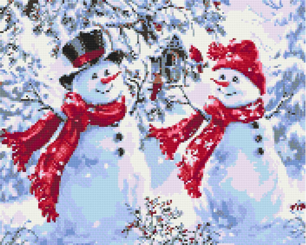 Алмазна мозаїка/вишивка Веселі сніговики. Зима 40*50 см Орігамі OD 3070, фото 1