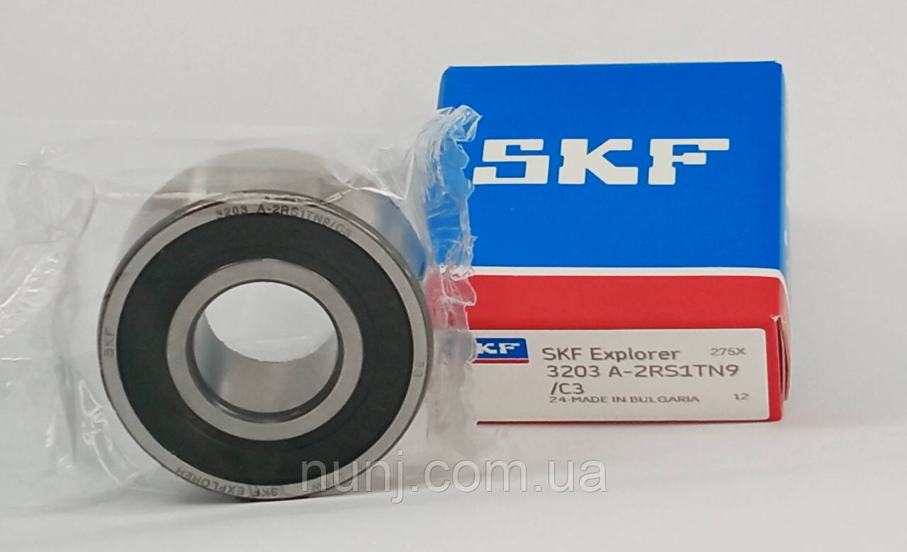 Підшипник 3203-A-2RS1TN9-C3 SKF (70-3056203-2RS) розміри: 17*40*17,5 кульковий радіально упорний закритий, фото 1