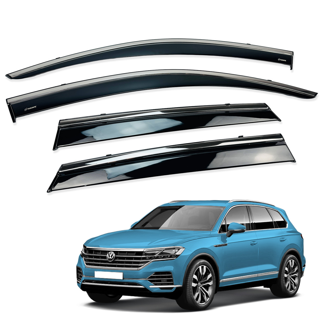 Вітровики для Volkswagen Touareg 2018+ з нерж. хром полоскою (HAWK), фото 1