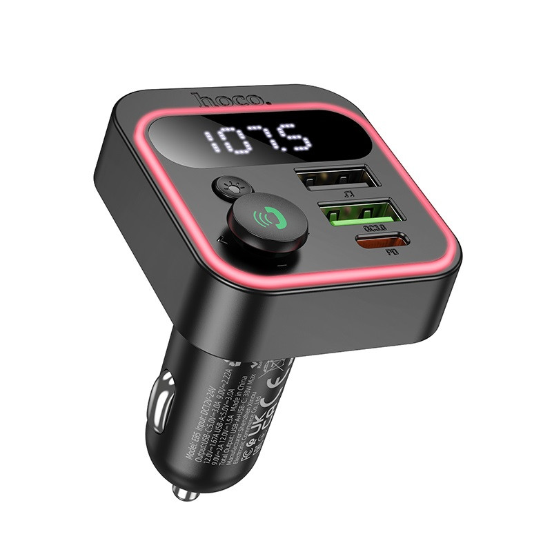 АЗП з FM-модулятором HOCO E85 Tiger PD20W+QC3.0 car BT FM transmitter Black, фото 1