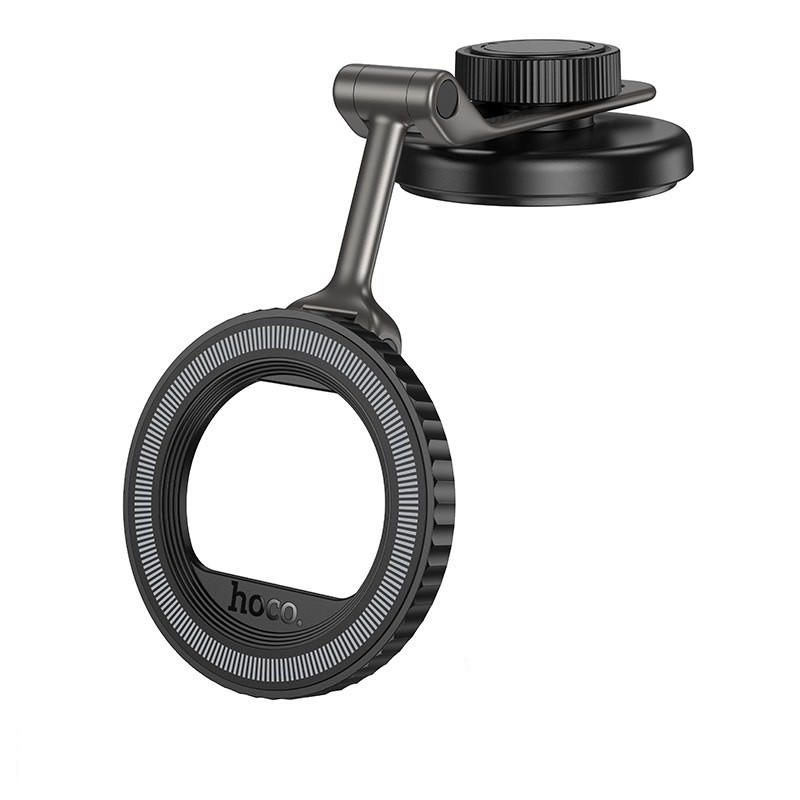 Автотримач для телефона HOCO H77 View folding magnetic ring car holder (center console) Black Metal Gray, фото 1