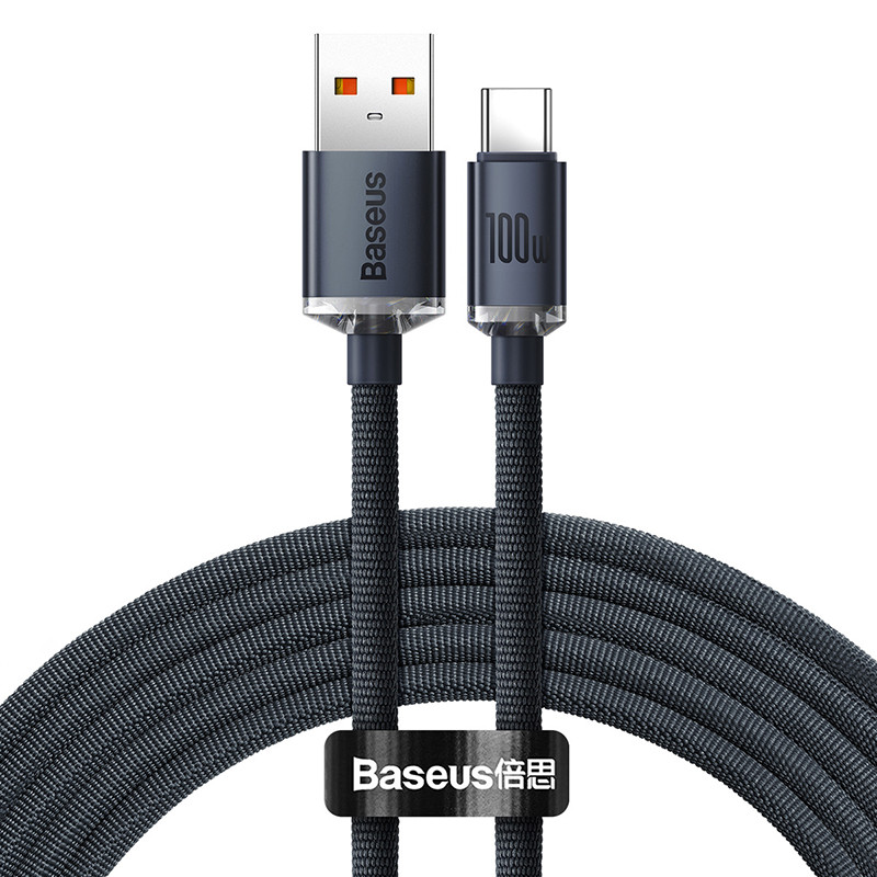 Кабель Baseus Crystal Shine Series Fast Charging Data Cable USB to Type-C 100W 2m Black, фото 1