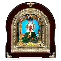 Ікона свята блаженна Матрона, лік 15х18 см, у темному дерев'яному кіоті, арка