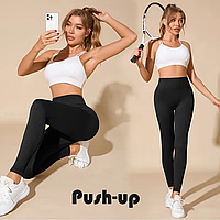 Лосини у рубчик з пушап чорні ефект пуш-ап на середній посадці рубчик Push up, S-L