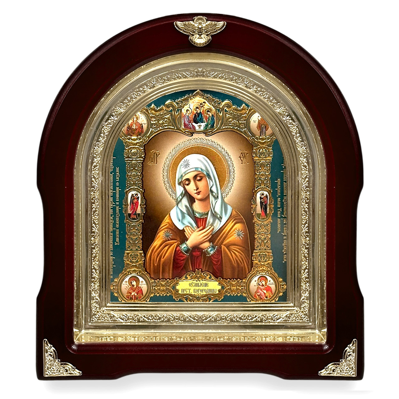 Ікона Пресвята Богородиця Умилення, лік 15х18 см, у темному дерев'яному кіоті, арка, фото 1