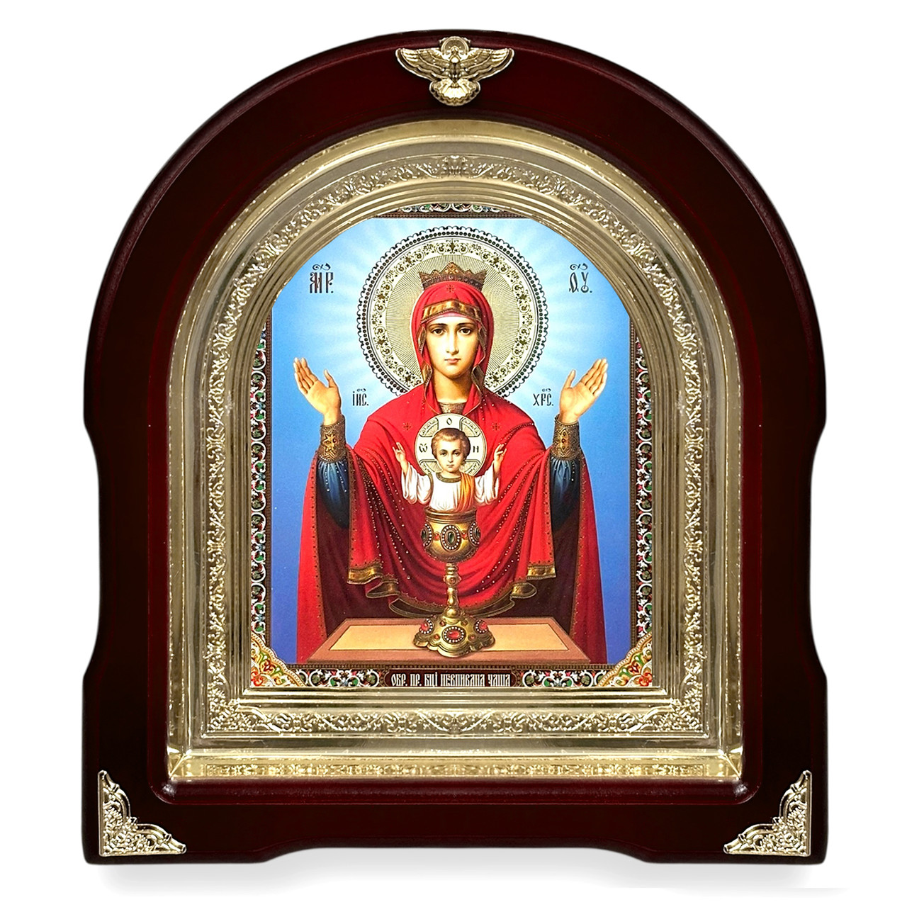 Ікона Пресвята Богородиця Неупіваєма Чаша, лик 15х18 см, в темному дерев'яному кіоті, арка, фото 1
