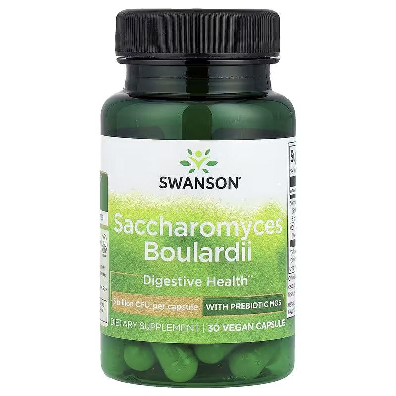 Сахароміцети Буларді з пребіотиком МОС Swanson Sacharomyces Boulardii, 30 веганських капсул, фото 1