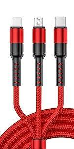 Кабель Гідра Epic Nylon 3in1 Type-c/Lightning/Micro USB 2.4A Red 1.2m, фото 1