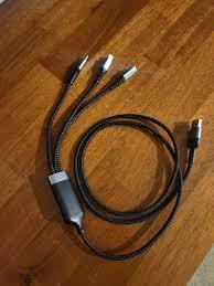 Зарядний Кабель 3-в-1 USB-A - Type-C / Micro USB / Lightning в Обплетенні Коричневий