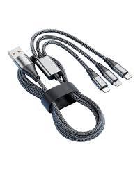 Кабель "Чорна Гідра" 3-в-1 з Міцним Обплетенням та Застібкою (USB-A - Type-C / Micro USB / Lightning)