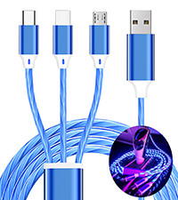 Зарядний Кабель 3-в-1 з LED Підсвічуванням "Блакитна Хвиля" (USB-A - Type-C / Micro USB / Lightning)