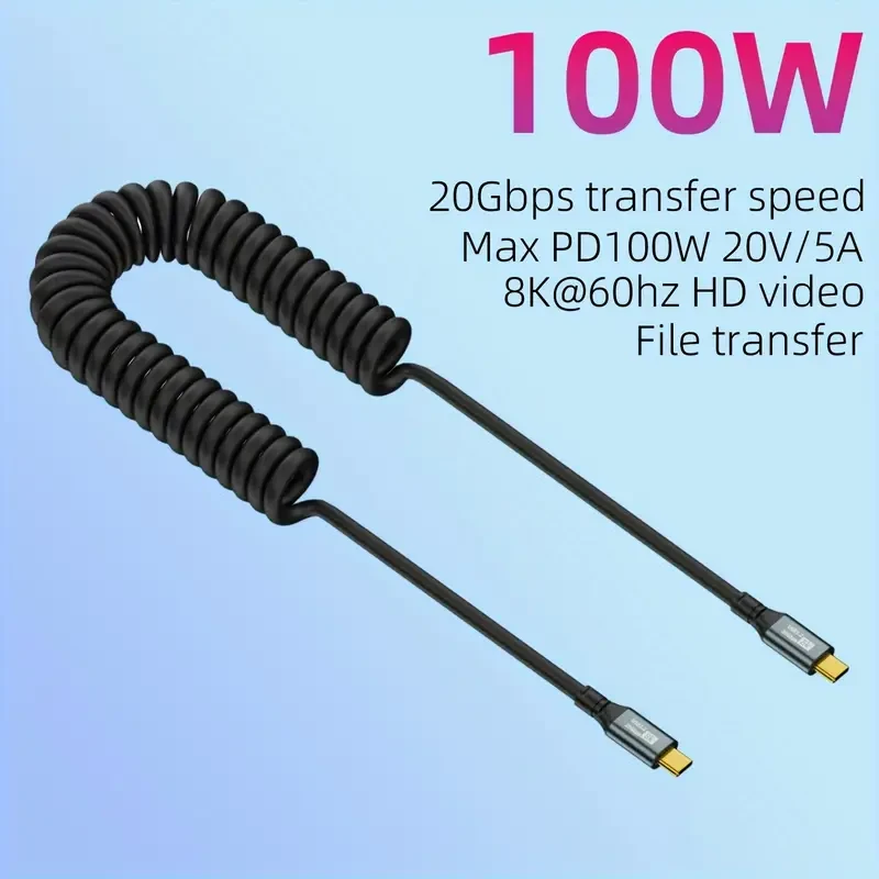 Спіральний кабель USB-C - Type-C 20Gbps 8K@60Hz PD100W OTG