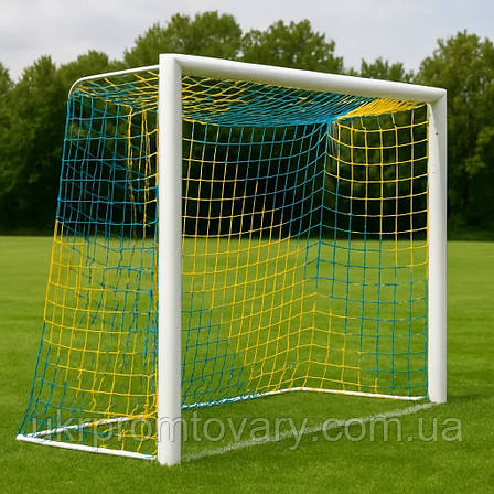 Сітка футбольна для футбольних воріт «ЕКОНОМ 1,5» жовто-синя (комплект із 2 шт.), фото 2