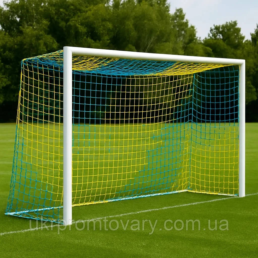 Сітка футбольна для футбольних воріт «ЕКОНОМ 1,5» жовто-синя (комплект із 2 шт.)