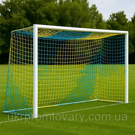 Сітка футбольна для футбольних воріт «ЕКОНОМ 1,5» жовто-синя (комплект із 2 шт.), фото 1