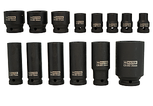 Набір ударних торцевих головок 1/2" короткі+довгі (10-36 мм) CR-MO на холдері 14 од. KILTER K04302, фото 2