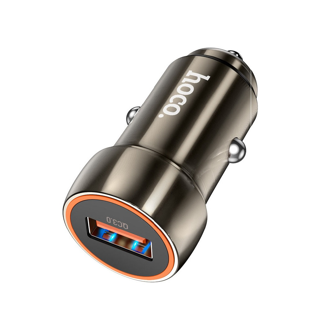 Автомобільний зарядний пристрій HOCO Z46 Blue shield single port QC3.0 18W Metal Gray, фото 1