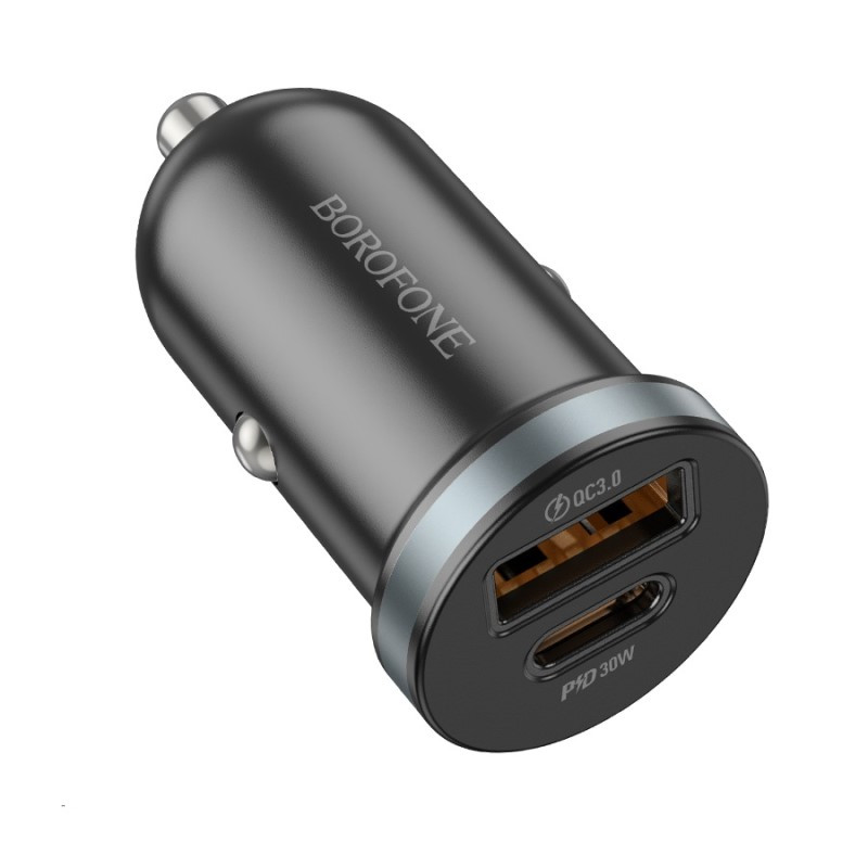 Автомобільний зарядний пристрій BOROFONE BZ22 Scenery dual port PD30W+QC3.0 car charger Black, фото 1