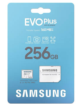 Карта пам'яті 256GB Samsung microSDXC EVO Plus (UHS-I U3) Class 10 (MB-MC256SA) + adapter SD