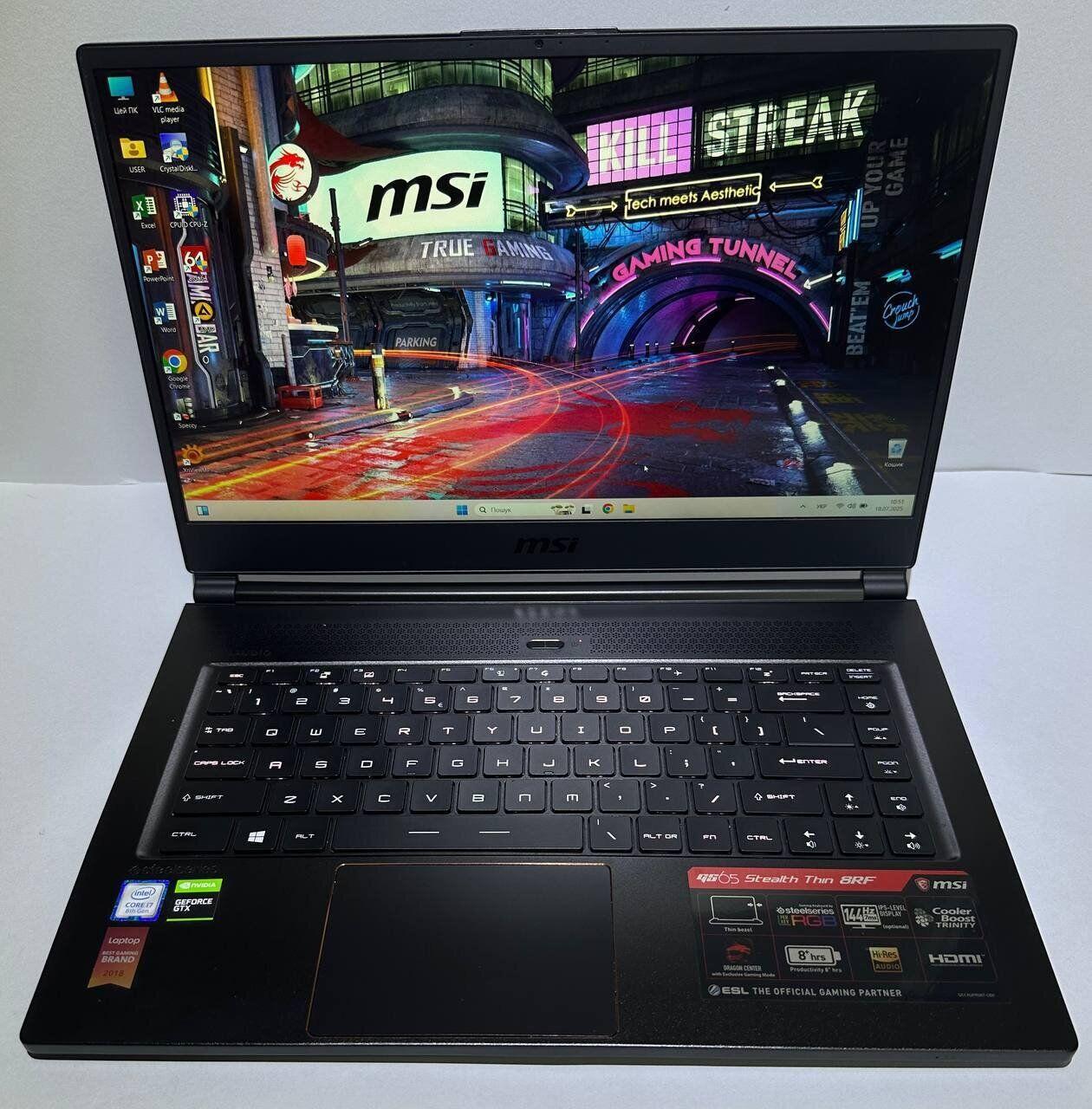Б/в Ігровий ноутбук MSI GS65 Stealth Thin 8RF 15.6" 1920x1080| i7-8750H| 32GB RAM| 512GB SSD| GTX 1070 8GB