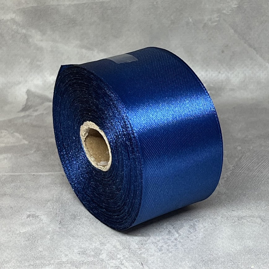 Атласна стрічка 4 см, колір темно-синій, арт 018689, 1 рулон (23 м), Темно-синій, фото 1