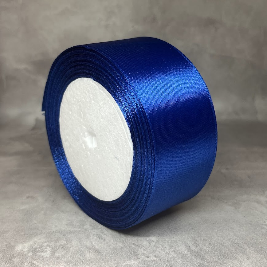 Атласна стрічка 4 см, колір синій, арт 018690, 1 рулон (23 м), Синій, фото 1