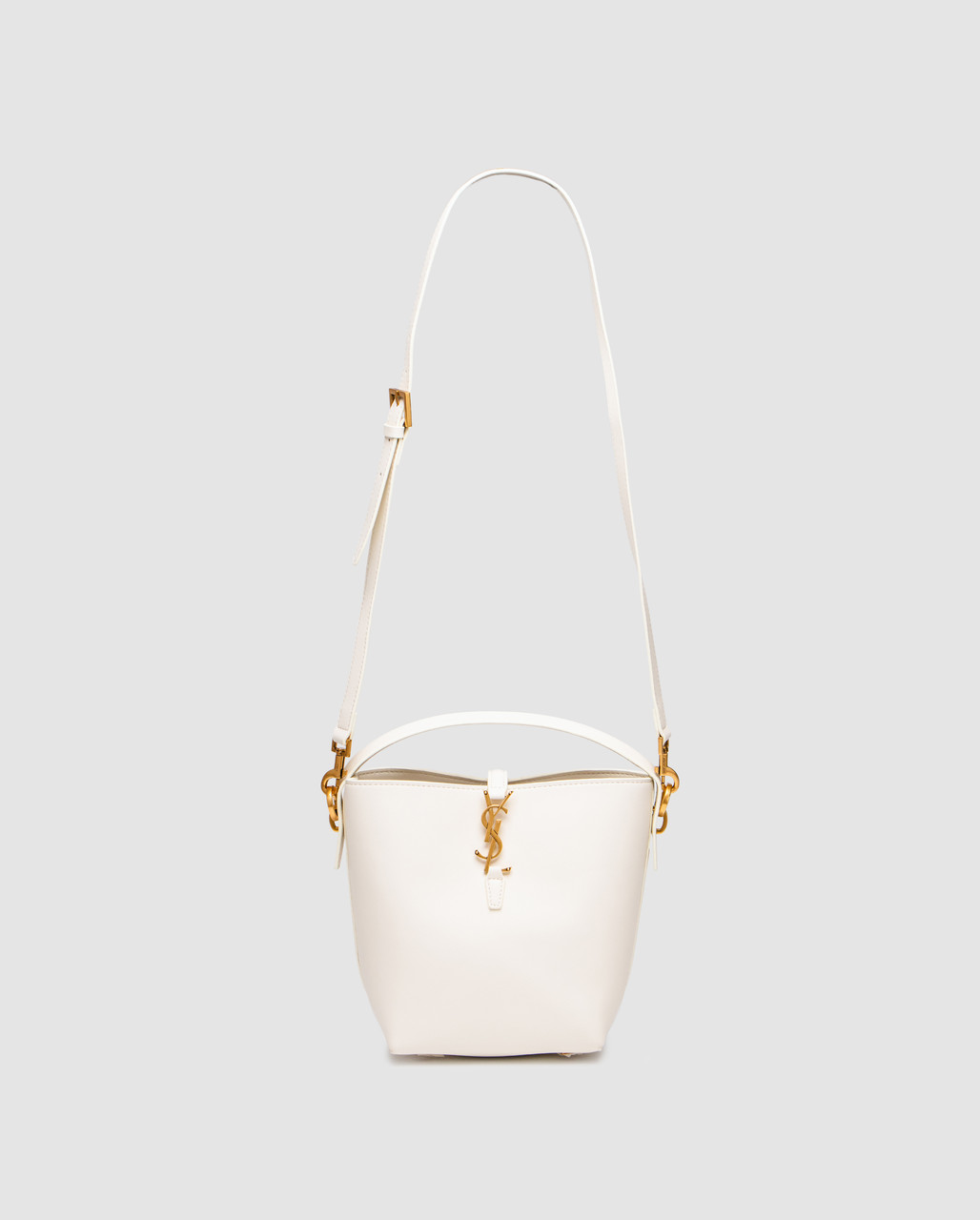 💎 Saint Laurent Medium Le 37 Shiny Leather Bucket Bag White 15 х 20 х 13 см, фото 1