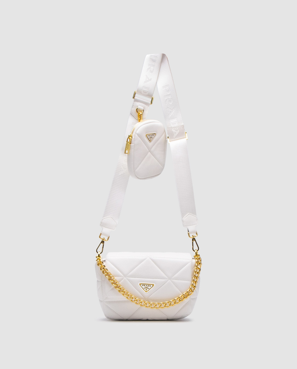 💎 Prada Padded Leather Shoulder Bag White 20 х 13 х 7 см, фото 1