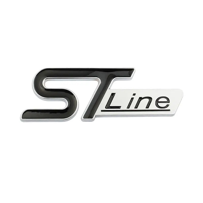 Емблема напис ST Line срібляста з чорним написом 96×35 мм метал (на скотчі), фото 1