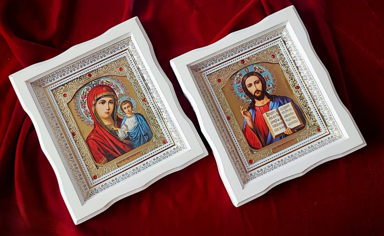 Пара ікон на весілля у білих кіотах 27х23,5 см, фото 1