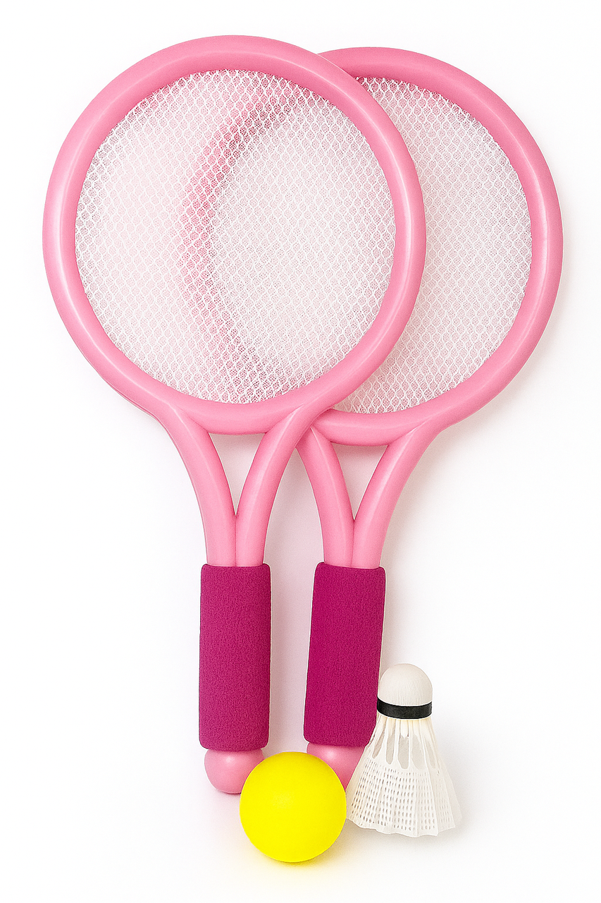 Ігровий набір Дитячий Бадмінтон Рожевий LIHANG – 2 ракетки 38 см + воланчик + Мячик 34-219, фото 1
