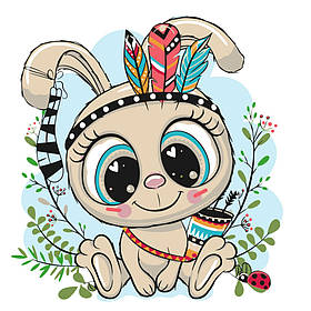 Картина за номерами Strateg ПРЕМІУМ Зайченя та пір'я з лаком розміром 30х30 см ES045