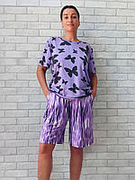 Пижама женская оптом летняя комбинированный большого размера батал комплект футболка с шортами р.54 58 62