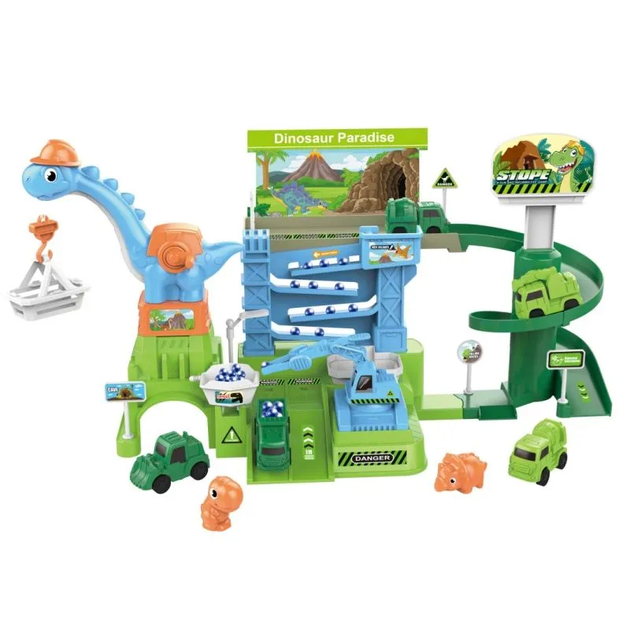 Дитячий ігровий трек ZX 863 A, 4 машинки, механічний кран, маніпулятор Діно-трек, фото 1