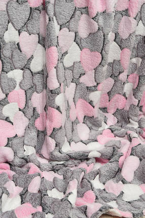 Плед з мікрофібри Велсофт Сердечки сіро-рожеві 200х220 см, фото 3