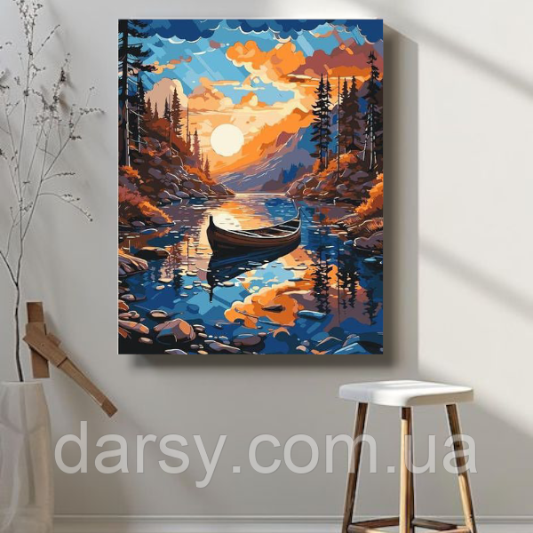Картина за номерами Origami Човен на заході сонця. Пейзаж 40*50 см LW 3327, фото 1