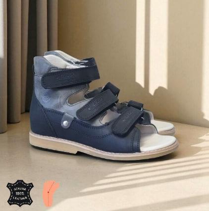 Дитячі сірі ортопедичні шкіряні антиварусні сандалії без супінатора на хлопчика 30 розмір, фото 1