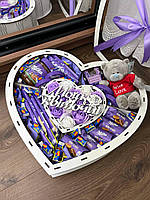 Набор подарочный сердце Сладкий бокс с цветами и конфетами + игрушка Святковий набір у вигляді серця