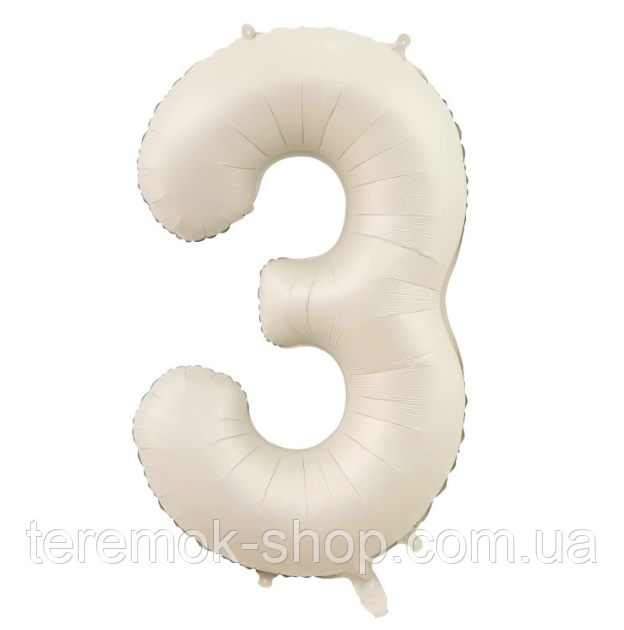 Цифра 3 куля фольгована світло-кремовий нефрит 102 см 40" в упаковці, фото 1