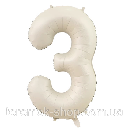 Цифра 3 куля фольгована бежевий крем 102 см 40" в упаковці