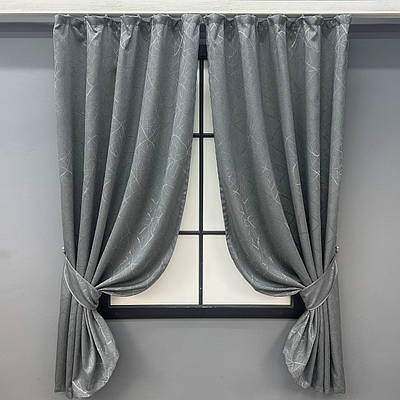 Комплект (2шт. 1,3х1,7м) коротких штор, льон рогожка "Савана". Колір графітовий. Код 636ш 35-0379