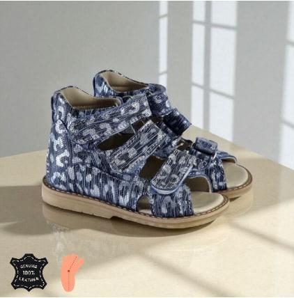 Дитячі шкіряні антиварусні босоніжки на липучках для лікування варусної деформації 22 розмір, фото 1