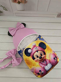 Спальник для новонароджених дівчаток, рожевий з принтом Мінні у шапочці