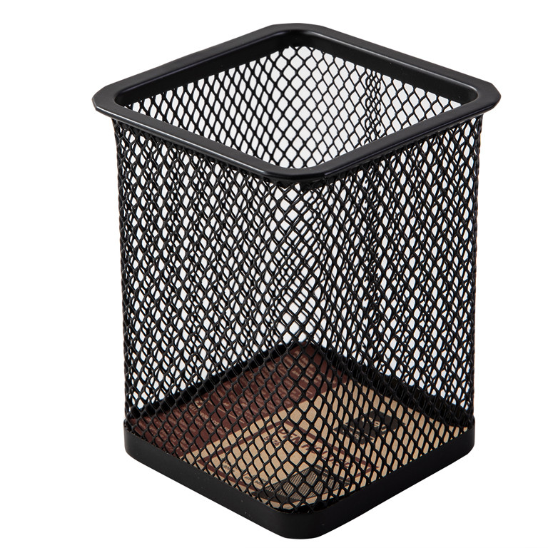 Підставка для ручок Deli 9174 чорний квадрат сітка метал 80*70*99мм, Підставка настільна офісна