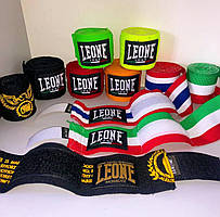 Бінти для боксу 3.5 метра Leone Green для спортсменів еластичні зелені фіксація на липучці з петлею на палець