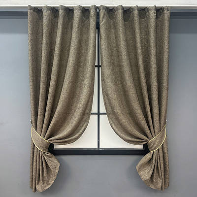 Комплект (2шт. 1,3х1,7м.) коротких штор з льону, колекції "Льон Мішковина". Колір какао. Код 1770ш 35-0376