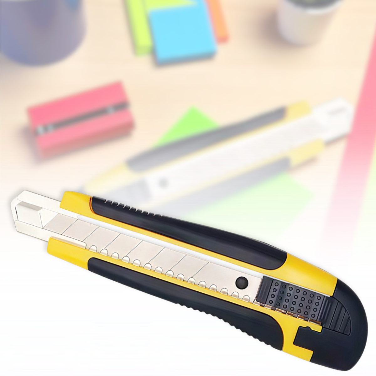 Канцелярський ніж 9 мм з гумовими вставками Жовтий Sultani ST-1302 1 шт., фото 1