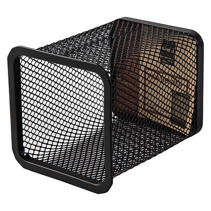 Підставка для ручок Deli 9174 чорний квадрат сітка метал 80*70*99мм, Підставка настільна офісна, фото 3